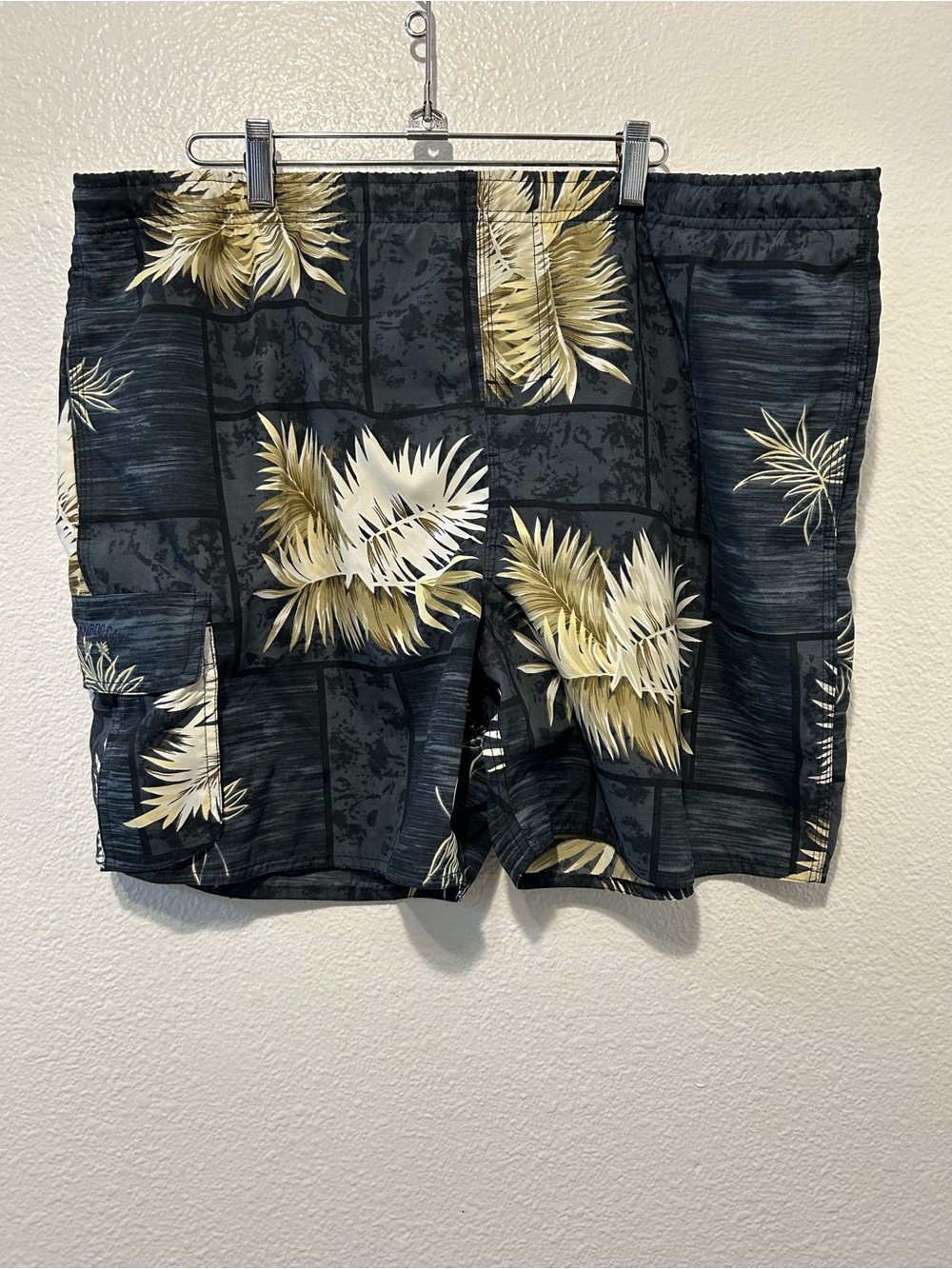 BAMBOO Vintage Black Swim Board Shorts with Yellow Palm Print